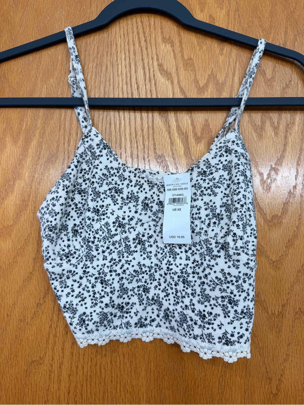 American Eagle Outfitters White Black Floral Lace-Trim Cami